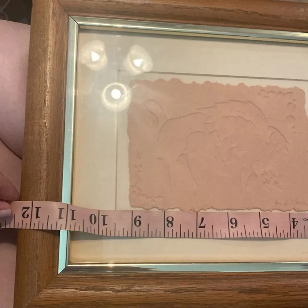 Original Framed Vintage Bison in Nature Embossed Paper Artwork, Signed by Artist